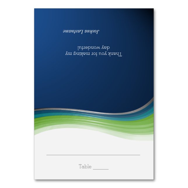 Green and Blue Wave Seating Card (Front)
