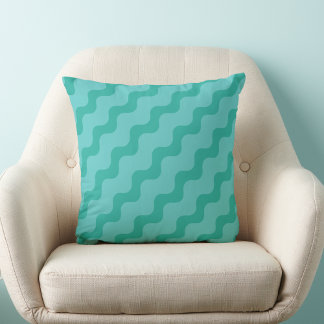 Green and Blue Wavy Lined Throw Pillow