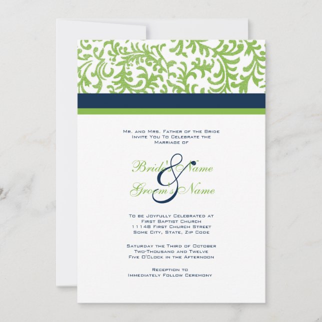 Green and Blue Wedding Invitation (Front)