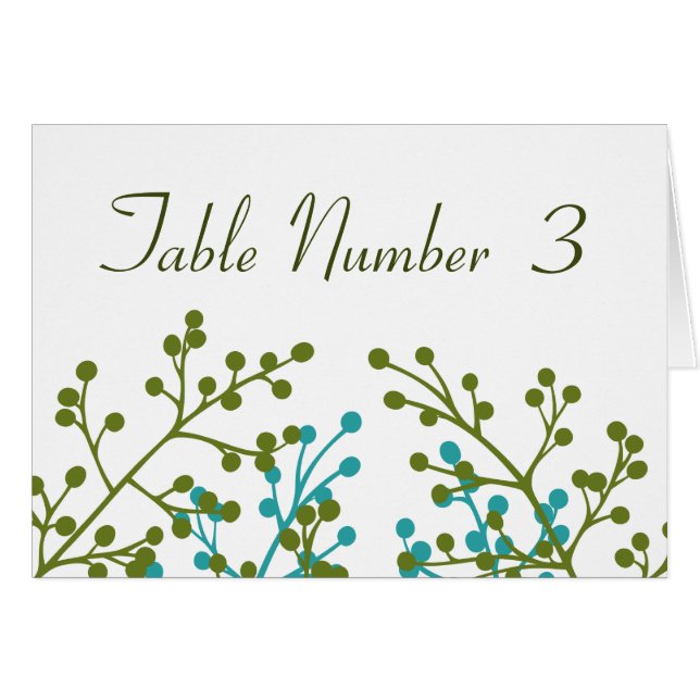 Green and Blue Wedding Reception Table Cards (Front Horizontal)