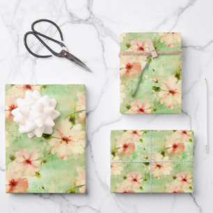 Green and Blush Flowers Elegant Boho Wrapping Paper Sheet