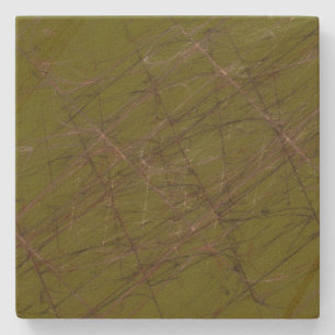 Green and Brow Grunge Fractal Square Stone Coaster