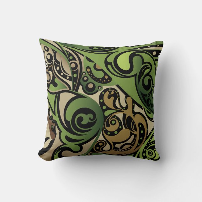 Green and Brown Abstract Cushion (Front)