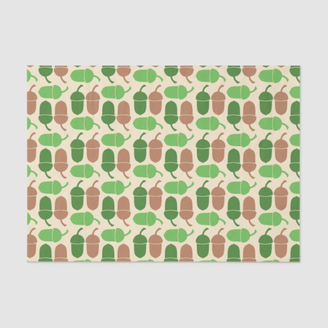 Green and Brown Acorn Pattern Tissue Paper (Front)