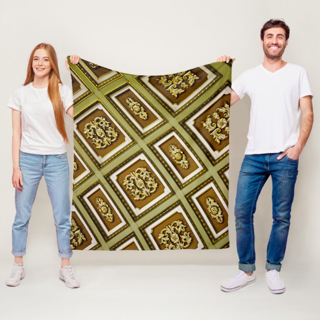 Green and Brown Architecture Print Fleece Blanket (In Situ)