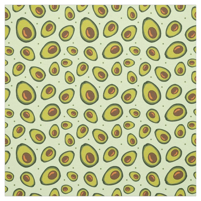 Green and Brown Avocado Fruit Slices Pattern Fabric (Swatch)