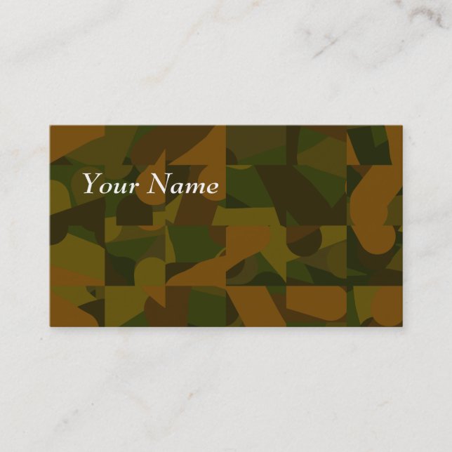 Green and Brown Camo, Abstract Pattern. Business Card (Front)