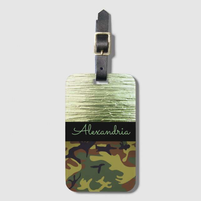 Green and Brown Camo Personalised Luggage Tag (Front Vertical)