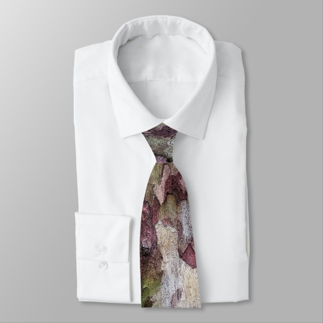 Green and brown camouflage bark pattern tie (Tied)