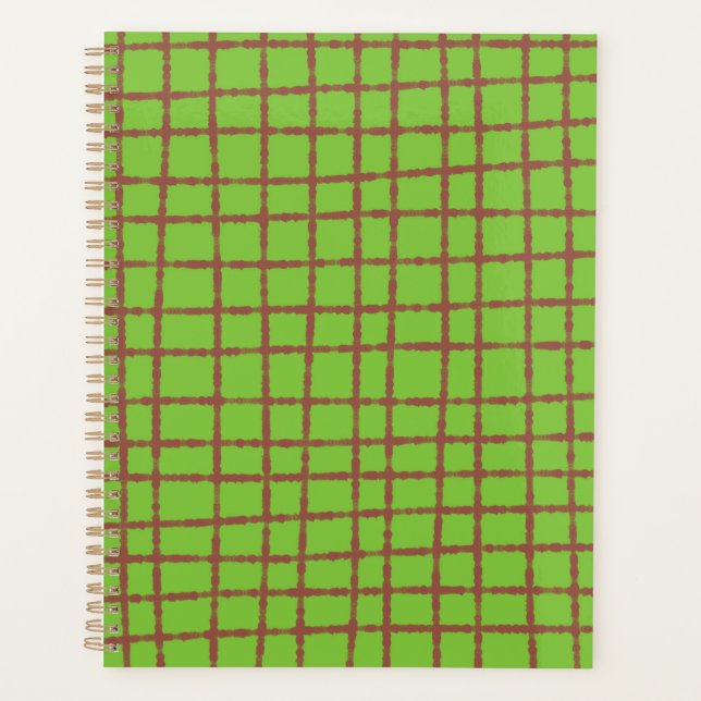 Green and Brown Check Pattern Stylish Organised Planner (Front)