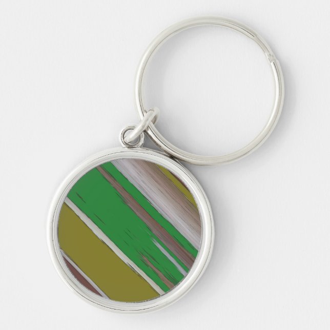 Green And Brown Diagonal Abstract Key Ring (Front)