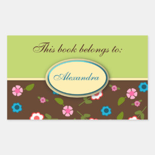 Green and Brown Floral Daisy Book Plate Name Label
