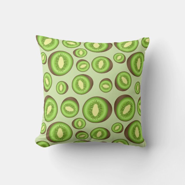 Green And Brown Kiwifruit Pattern Cushion (Front)