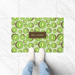 Green And Brown Kiwifruit Pattern With Custom Name Doormat
