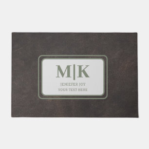 Green And Brown Leather Personalised  Doormat