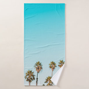 GREEN-AND-BROWN PALM TREES UNDER CLEAR BLUE SKY BATH TOWEL
