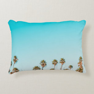 GREEN-AND-BROWN PALM TREES UNDER CLEAR BLUE SKY DECORATIVE CUSHION