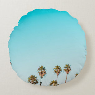 GREEN-AND-BROWN PALM TREES UNDER CLEAR BLUE SKY ROUND CUSHION