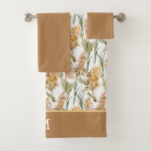 Green and Brown Pampas Grass Pattern Monogram