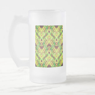 Green and brown pattern frosted glass beer mug