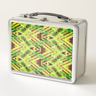 Green and brown pattern metal lunch box