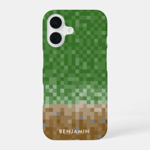 Green and Brown Pixel Design with Custom Name Case
