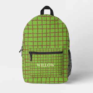 Green and Brown Plaid Pattern Printed Backpack