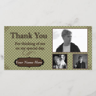 Green and Brown Plaid Photo Thank You Card