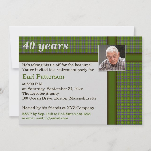 Green and Brown Plaid, Retirement Invitation (Front)