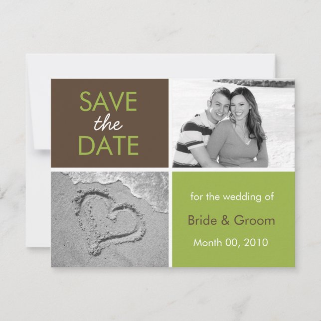 Green and Brown Save the Date Photo Cards (Front)