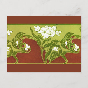 Green and Brown With White Flowers Postcard