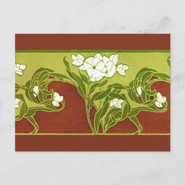 Green and Brown With White Flowers Postcard (Front)