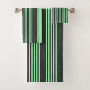 Green and charcoal five stripes pattern bath towel set