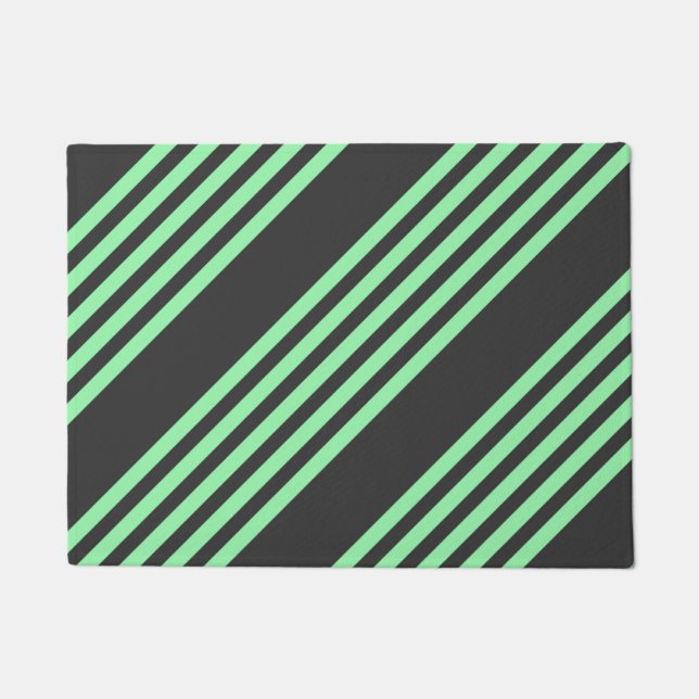 Green and charcoal five stripes pattern doormat (Front)