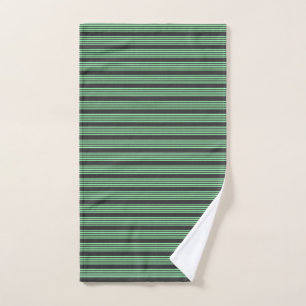 Green and charcoal five stripes pattern hand towel