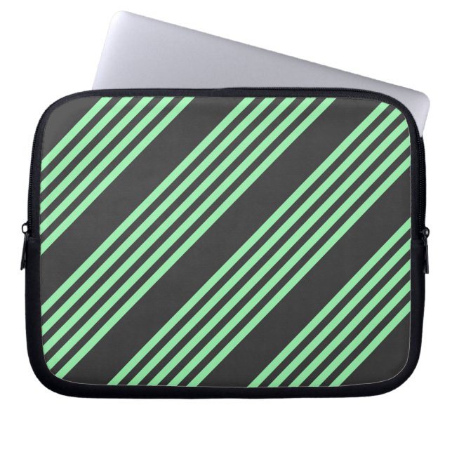 Green and charcoal five stripes pattern laptop sleeve (Front)