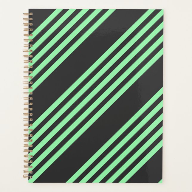 Green and charcoal five stripes pattern planner (Front)