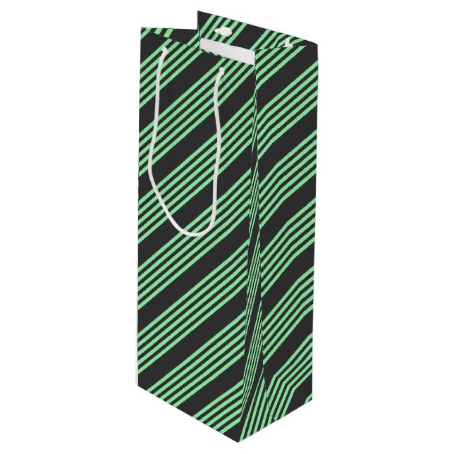Green and charcoal five stripes pattern wine gift bag (Front Angled)