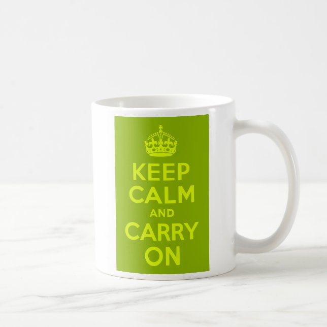 Green and Chartreuse Keep Calm and Carry On Coffee Mug (Right)