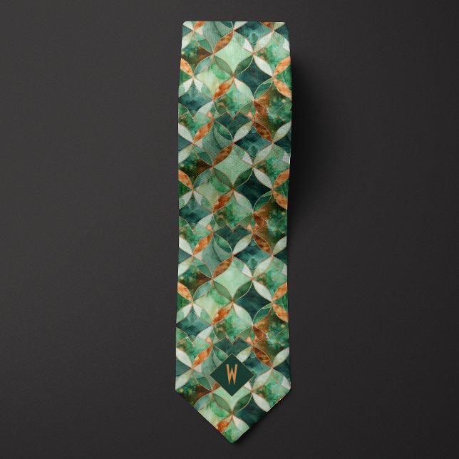 Green and Copper Geometric Monogram Tie (Creator Uploaded)