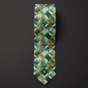 Green and Copper Geometric Monogram Tie
