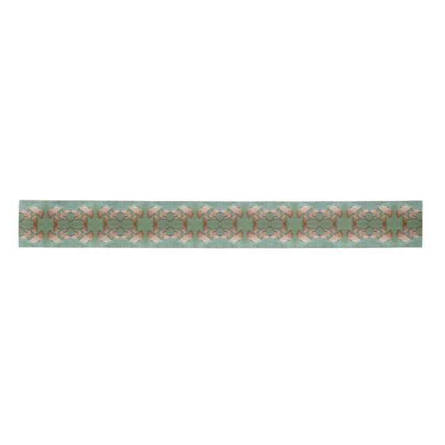  Green and copper Gingko leaves 3" satin ribbon  (Front)