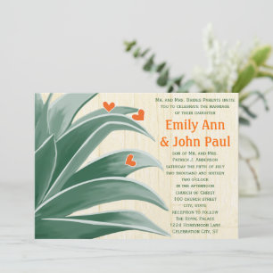Green and Coral Modern Succulent Wedding Invite