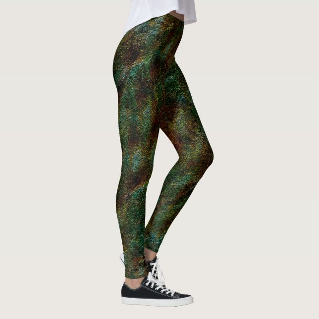 Green and coral speckled wall style leggings (Right)