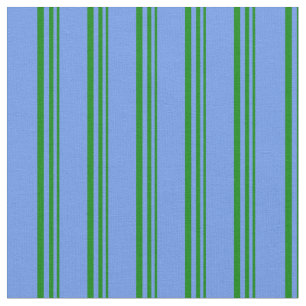 Green and Cornflower Blue Coloured Lines Fabric