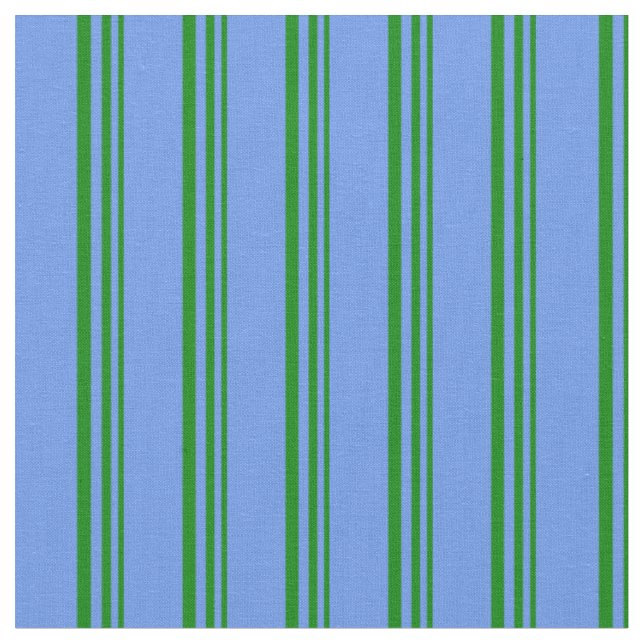 Green and Cornflower Blue Coloured Lines Fabric (Close Up)