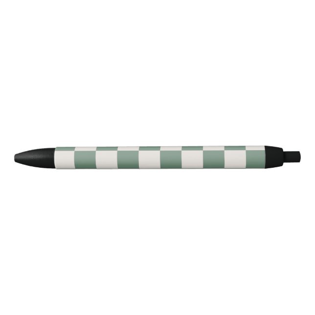 Green And Cream Chequered Classic Chequered Patter Black Ink Pen (Front)