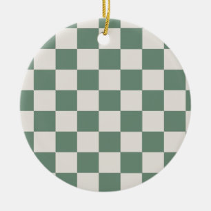 Green And Cream Chequered Classic Chequered Patter Ceramic Tree Decoration