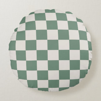 Green And Cream Chequered Classic Chequered Patter Round Cushion