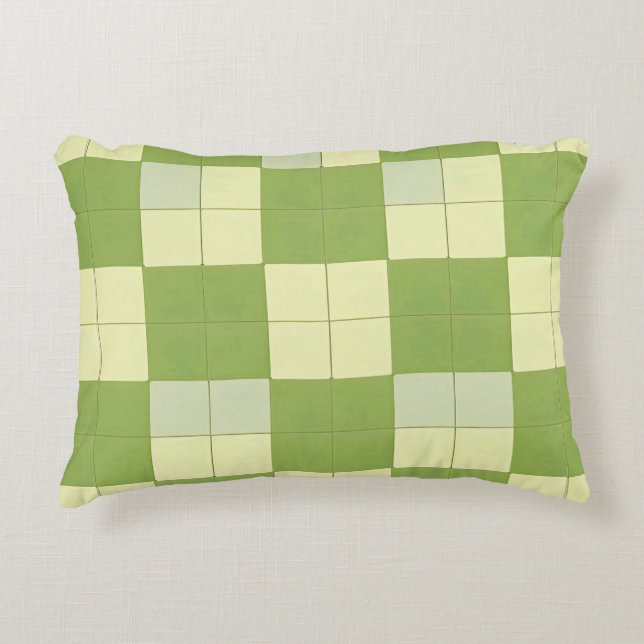 Green and Cream Chequered Tile Pattern Decorative Cushion (Front)